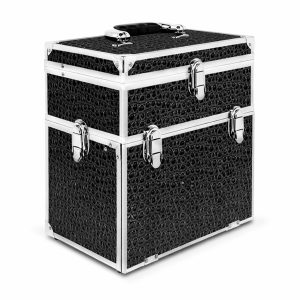 Makeup Case Organiser Professional Aluminium Black Crocodile Mirror