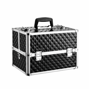 Makeup Case Organiser Travel Aluminium Black & Silver Diamond