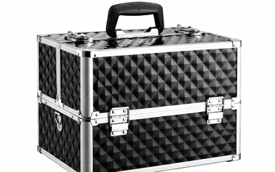 Makeup Case Organiser Travel Aluminium Black & Silver Diamond