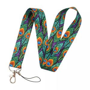 Lanyard Polyester Cruise Travel ID Feathers Peacock