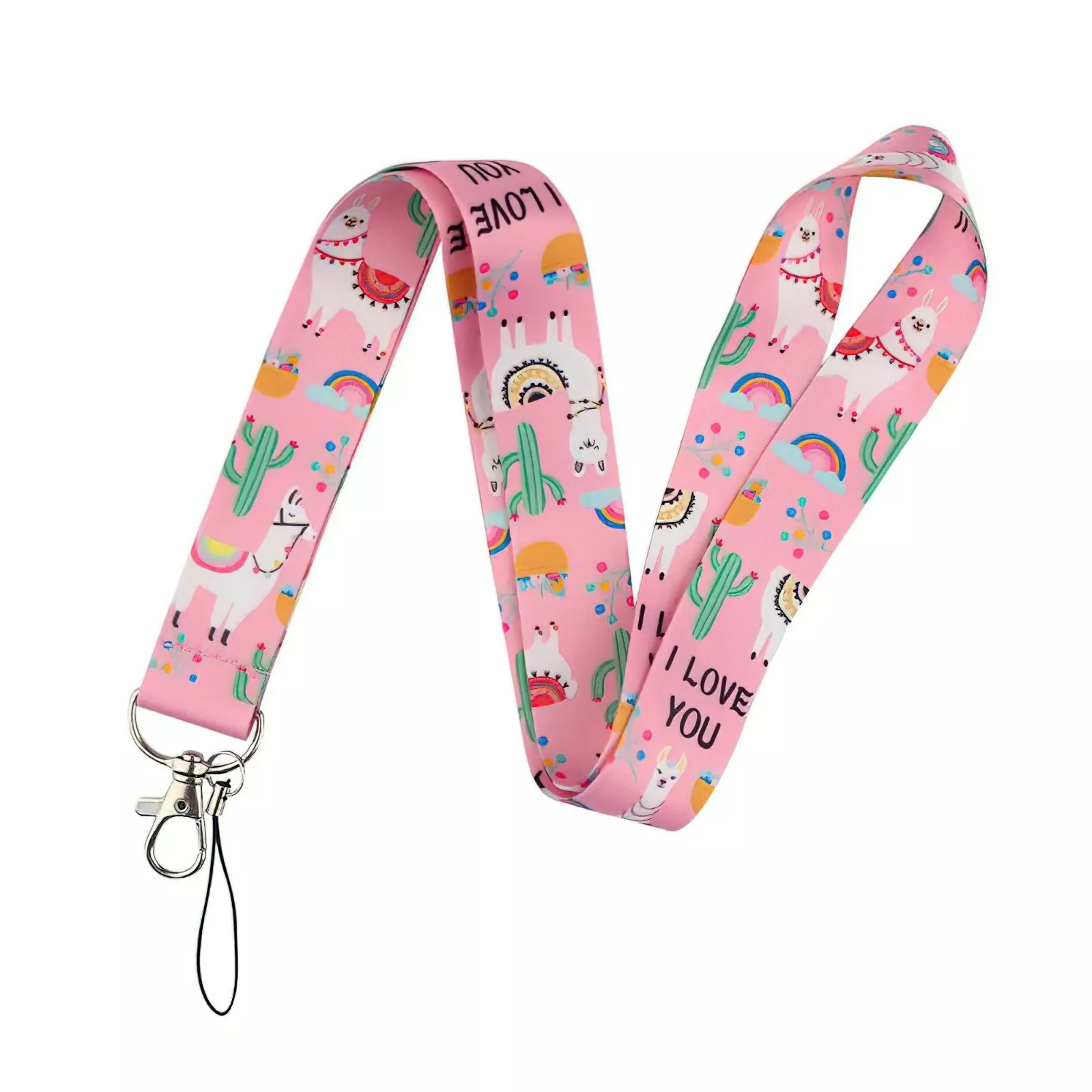 Lanyard Polyester Cruise Travel ID Llamas Pink